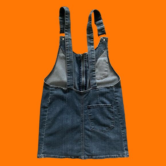 00's vintage stretch denim y2k overall bodycon mini dress MEDIUM rue 21 - Picture 4 of 6